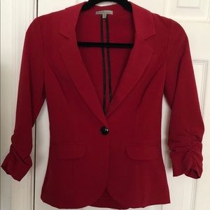 Red Ruched Sleeve Blazer